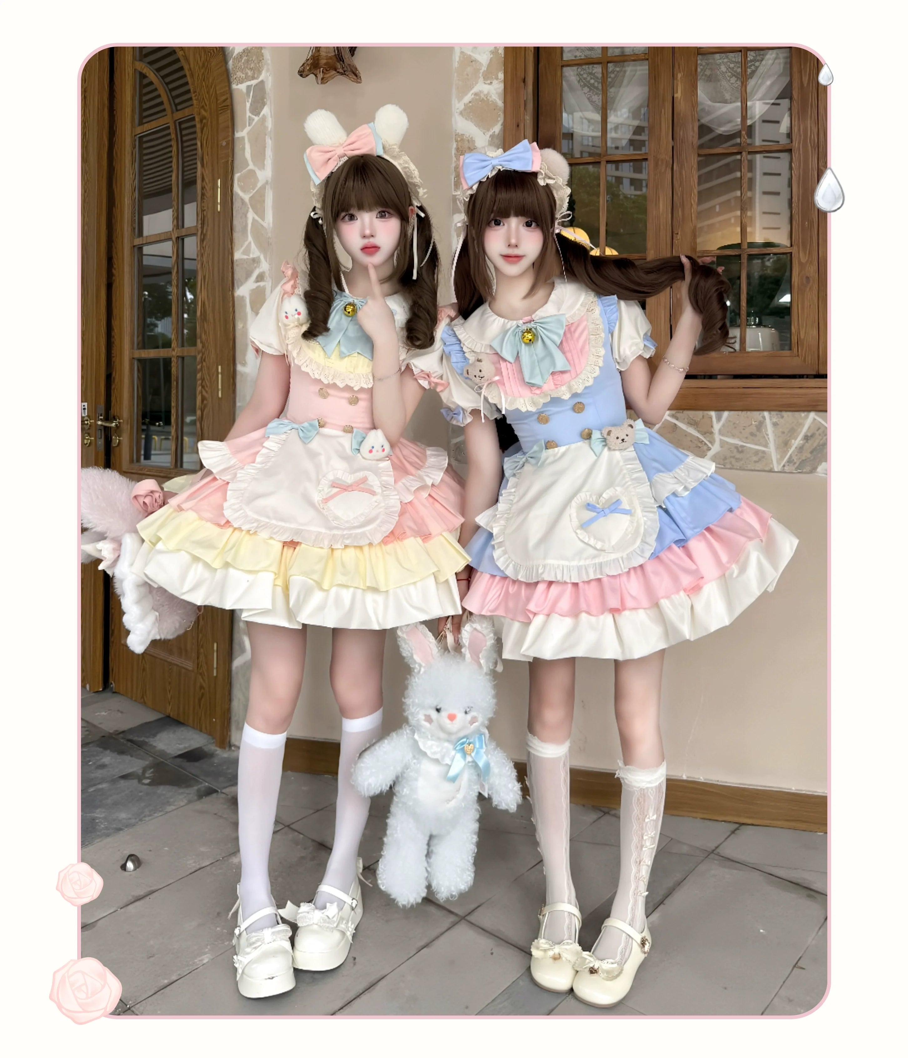 Cream Puff - Sweet Lolita Apron OP Dress, Bunny & Bear Details - image 1