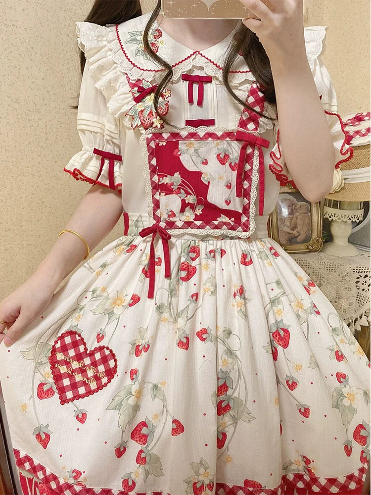 Sweet Lolita Shirt Strawberry Embroidery Ivory Blouse - image 7