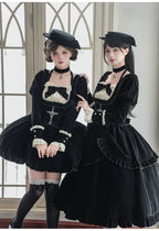 Apocalypse - Gothic Lolita Velvet OP Dress Set, Fishbone Waist - image 11