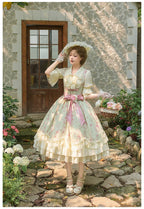 Wind Swept Roses - Classic Lolita Rose Printed Dress Set, Petal Hem - image 19