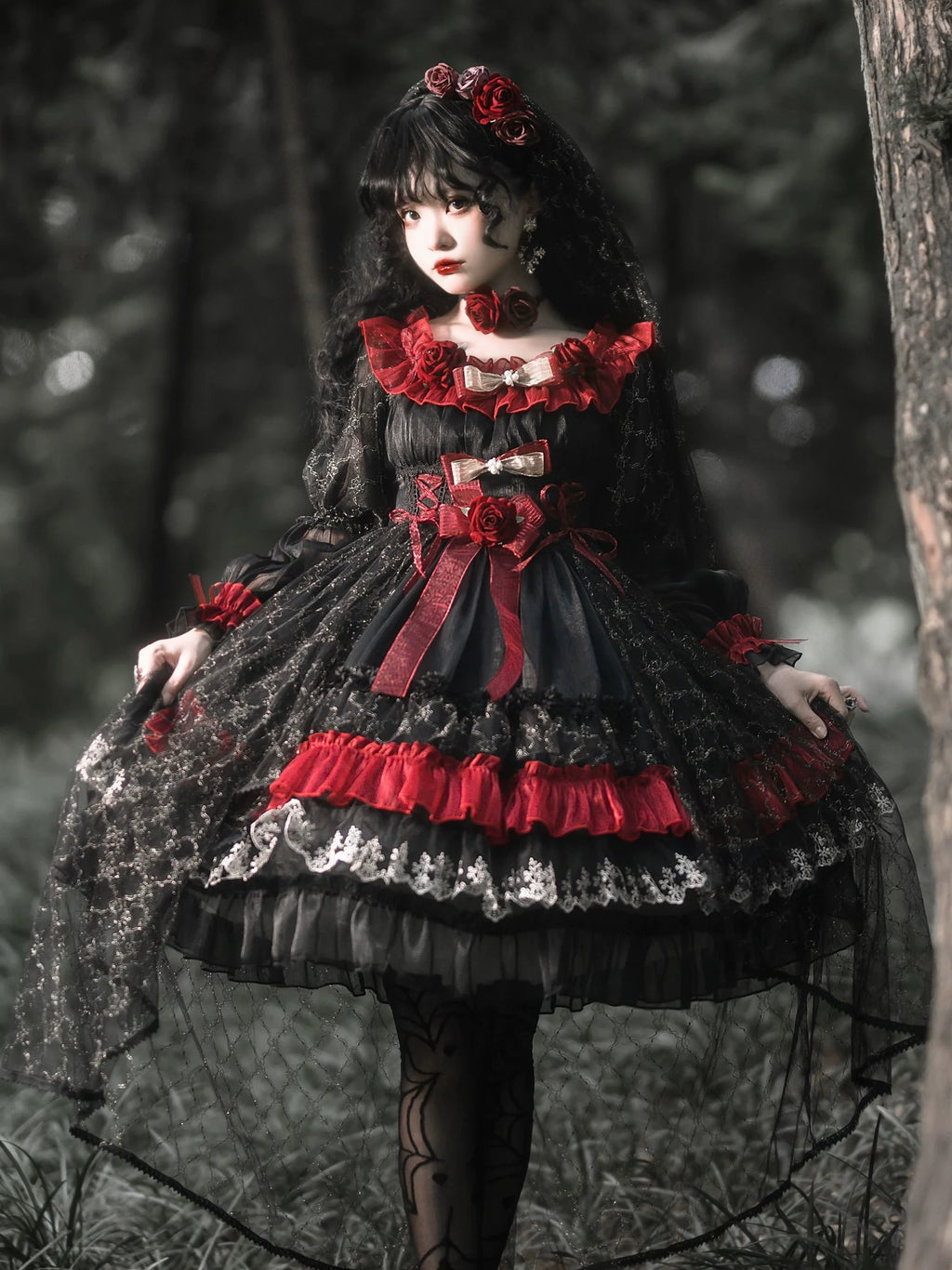 Night of Berea Gothic Lolita OP Dress in Black and Red - image 1