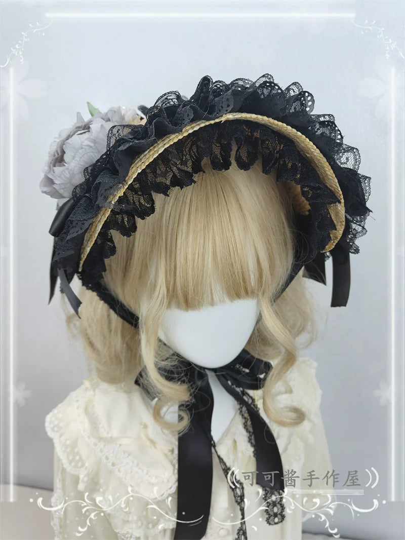 Country Lace Flower Lolita Bonnet, Multicolor - image 11