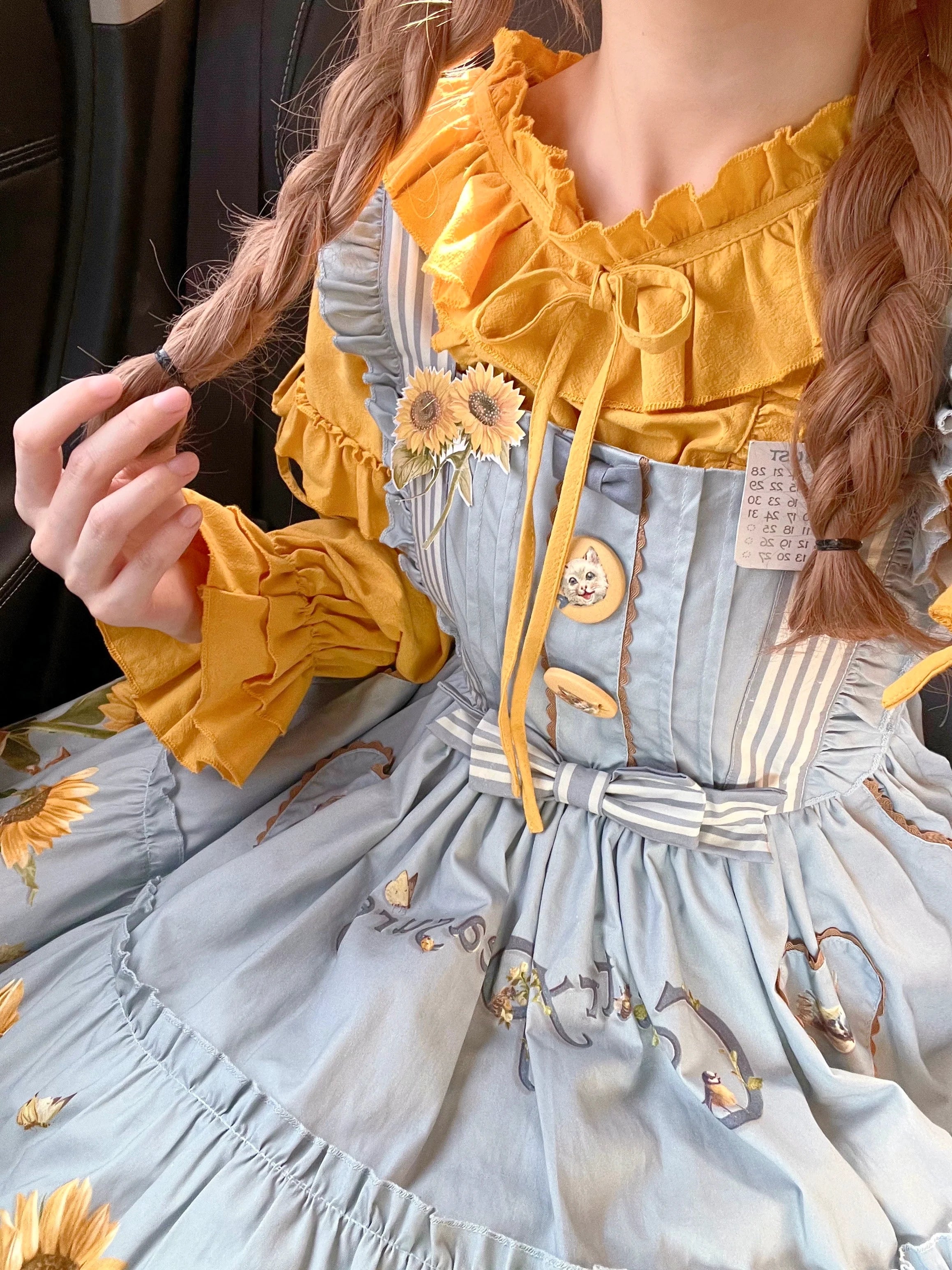 Cat and Sunflower - Sweet Lolita JSK, Cat and Sunflower Print - image 9