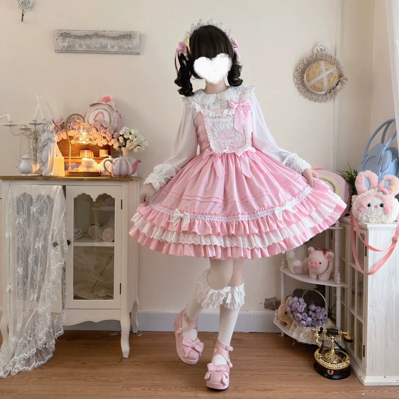 Sweet Bear - Kawaii Lolita JSK Dress Embroidery Flounce Hem - image 4