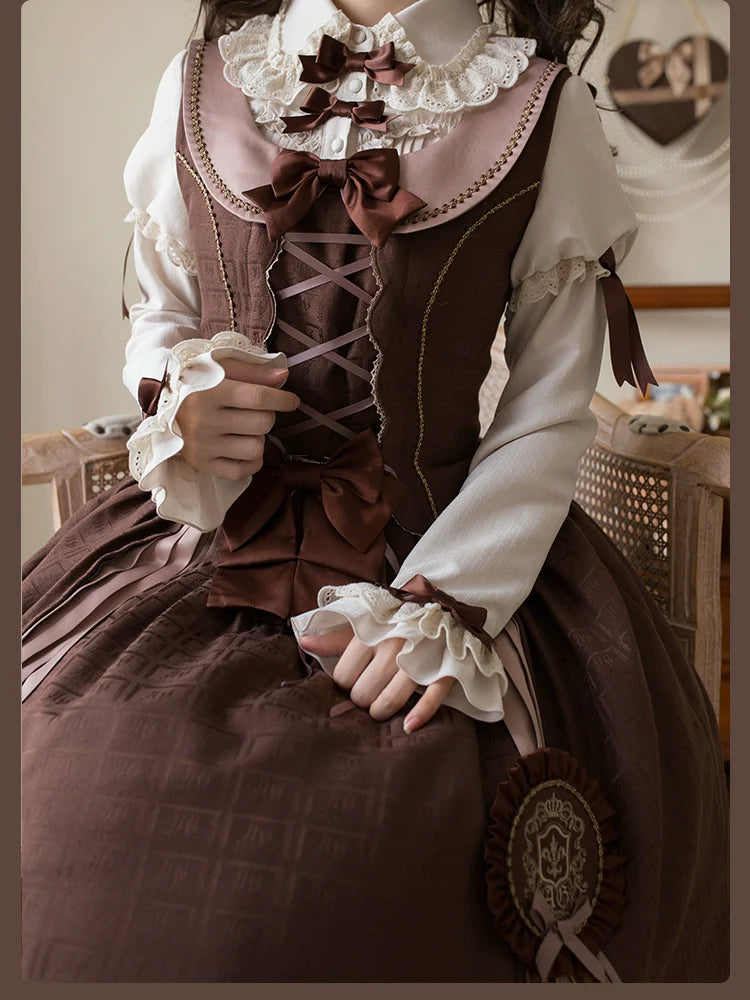 Bear Chocolate Slab - Classic Lolita Pleated JSK & SK Dress, Side Zipper - image 67