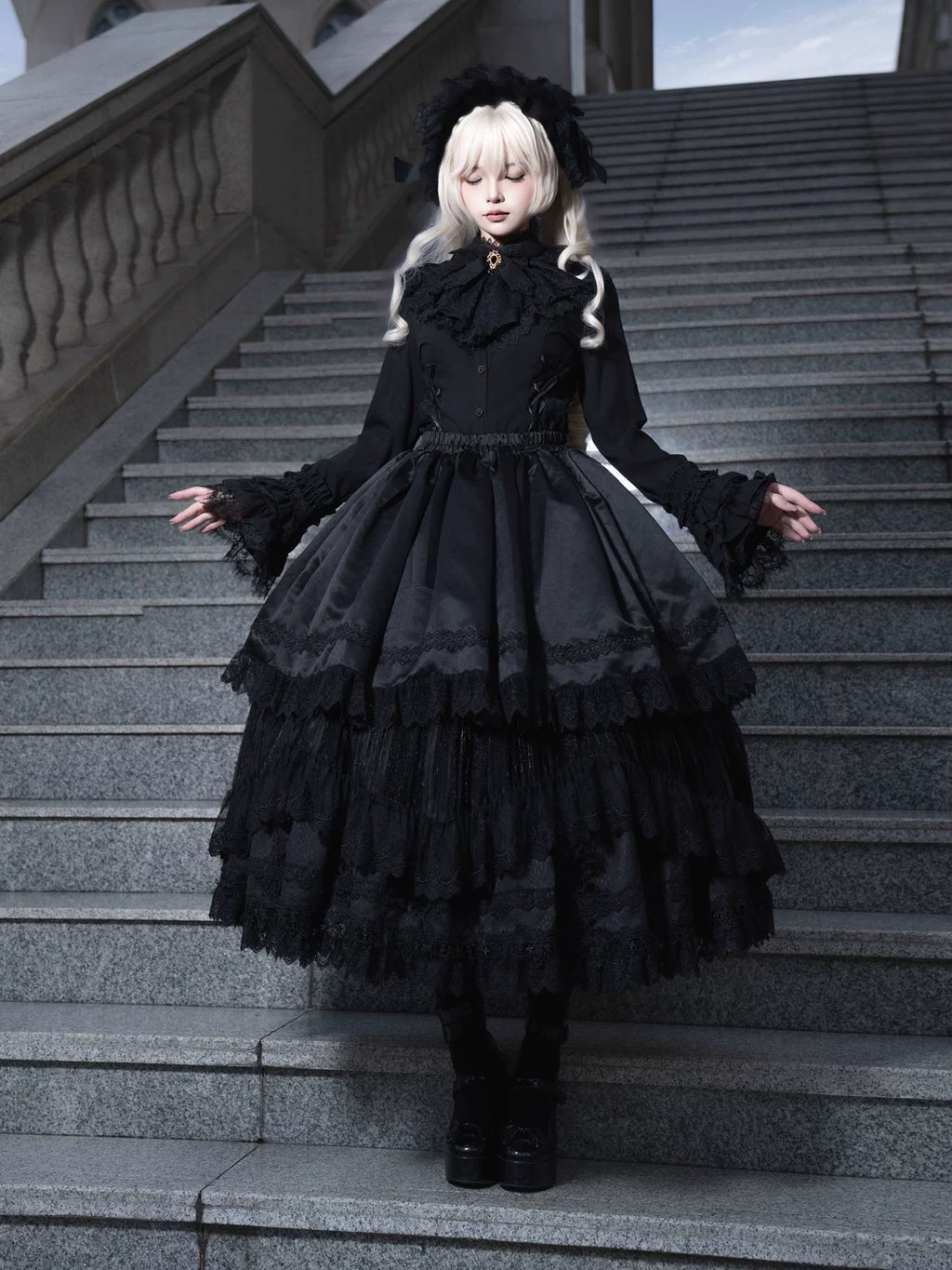 Broken Winged Bat - Gothic Lolita Shirt & SK Set, Bat-wing Shaped Hem - image 24