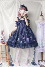 Coral Jellyfish - Sweet Lolita High-waist JSK Dress, Jellyfish & Coral Print and Accessories - image 23