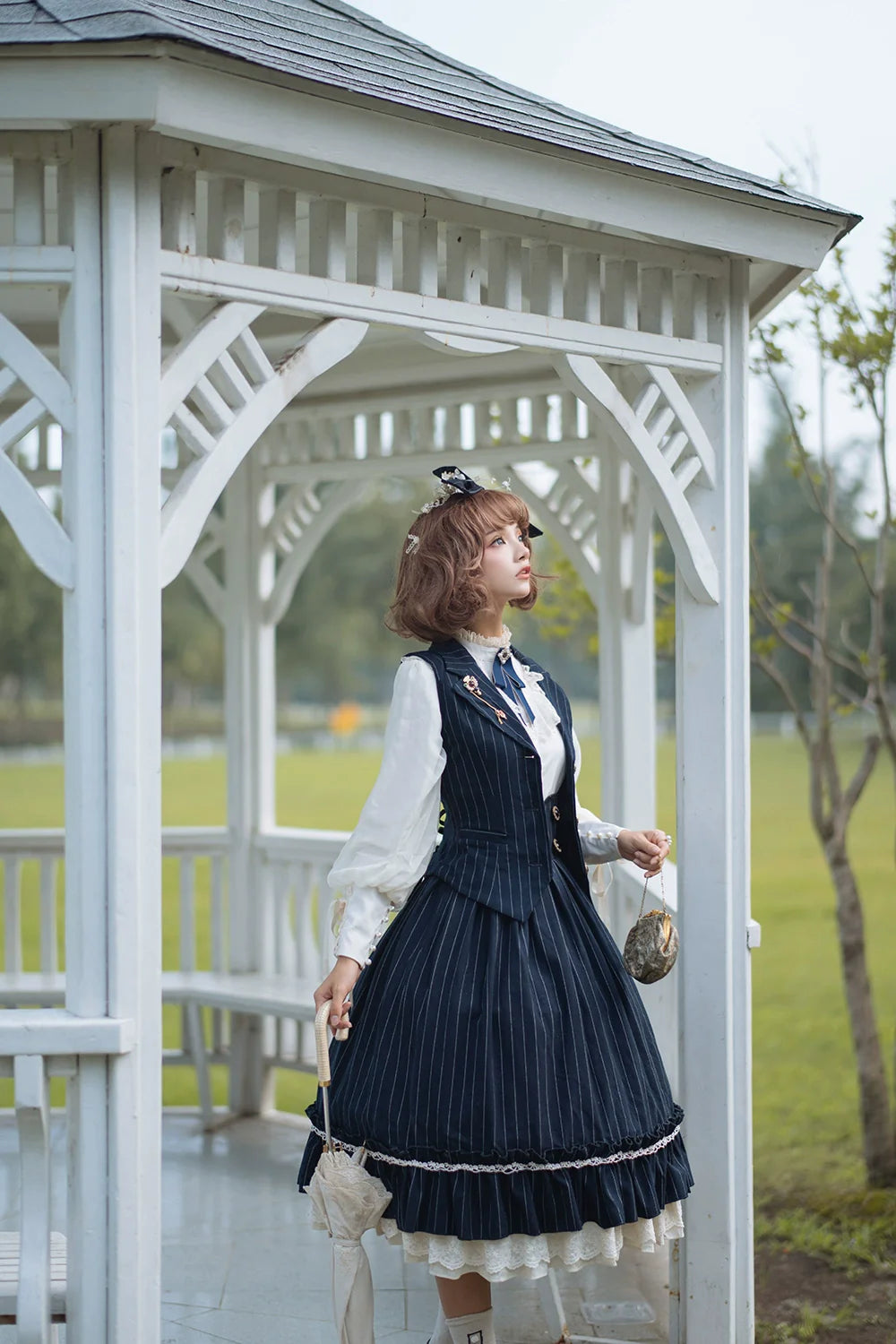 Rose Doll - Elegant Lolita Striped Fishbone Skirt - image 31