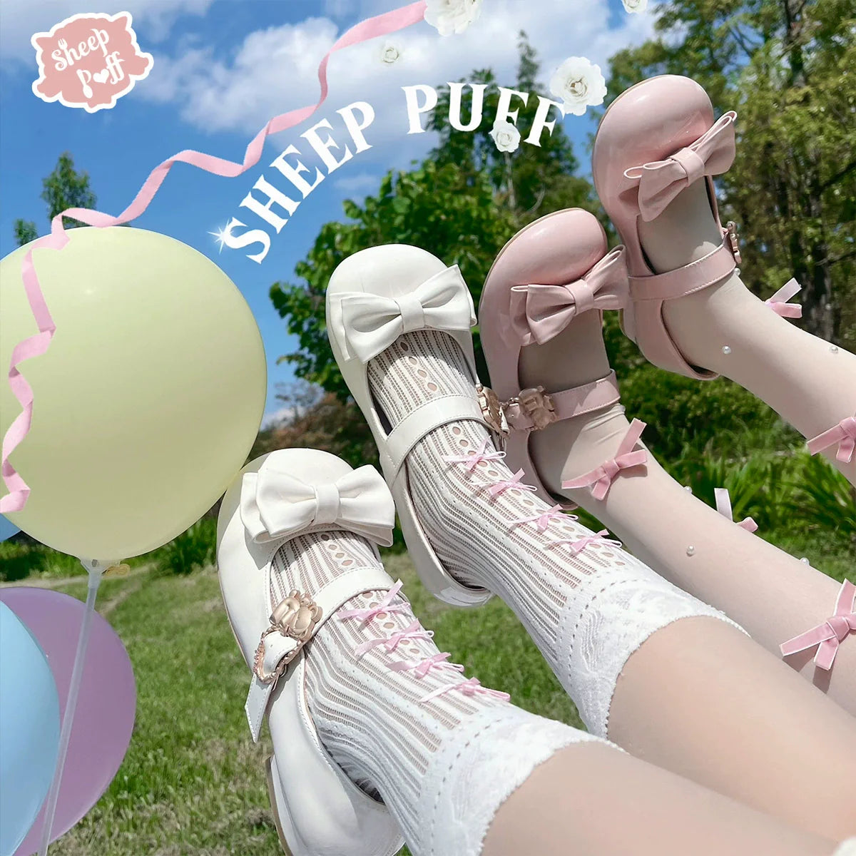 Hug Bear - Sweet Lolita Heel Shoes Bear Metal Buckle Bow Shoes - image 4