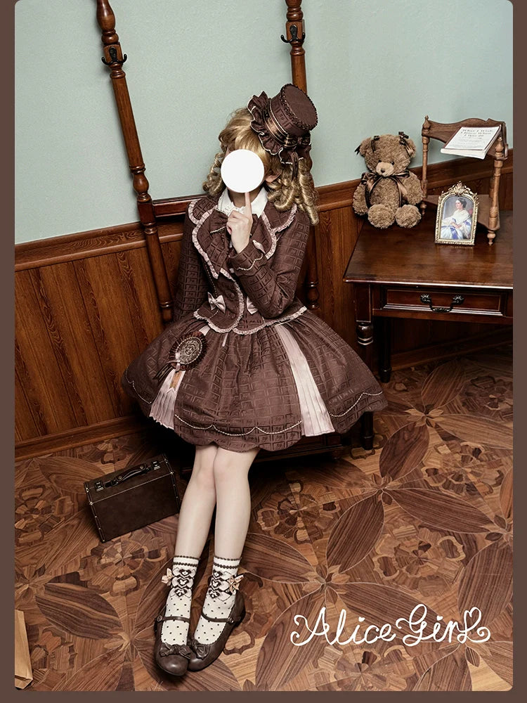 Bear Chocolate Slab - Classic Lolita Pleated JSK & SK Dress, Side Zipper - image 57