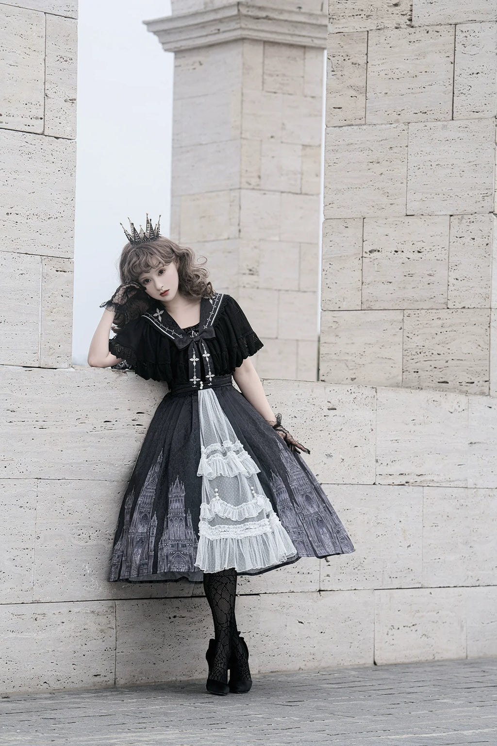 Silent Church - Gothic Lolita JSK Dress Printed Dress Thin Shawl Set - image 2