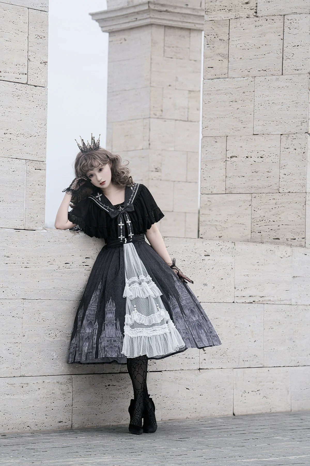 Silent Church - Gothic Lolita JSK Dress Printed Dress Thin Shawl Set - image 2
