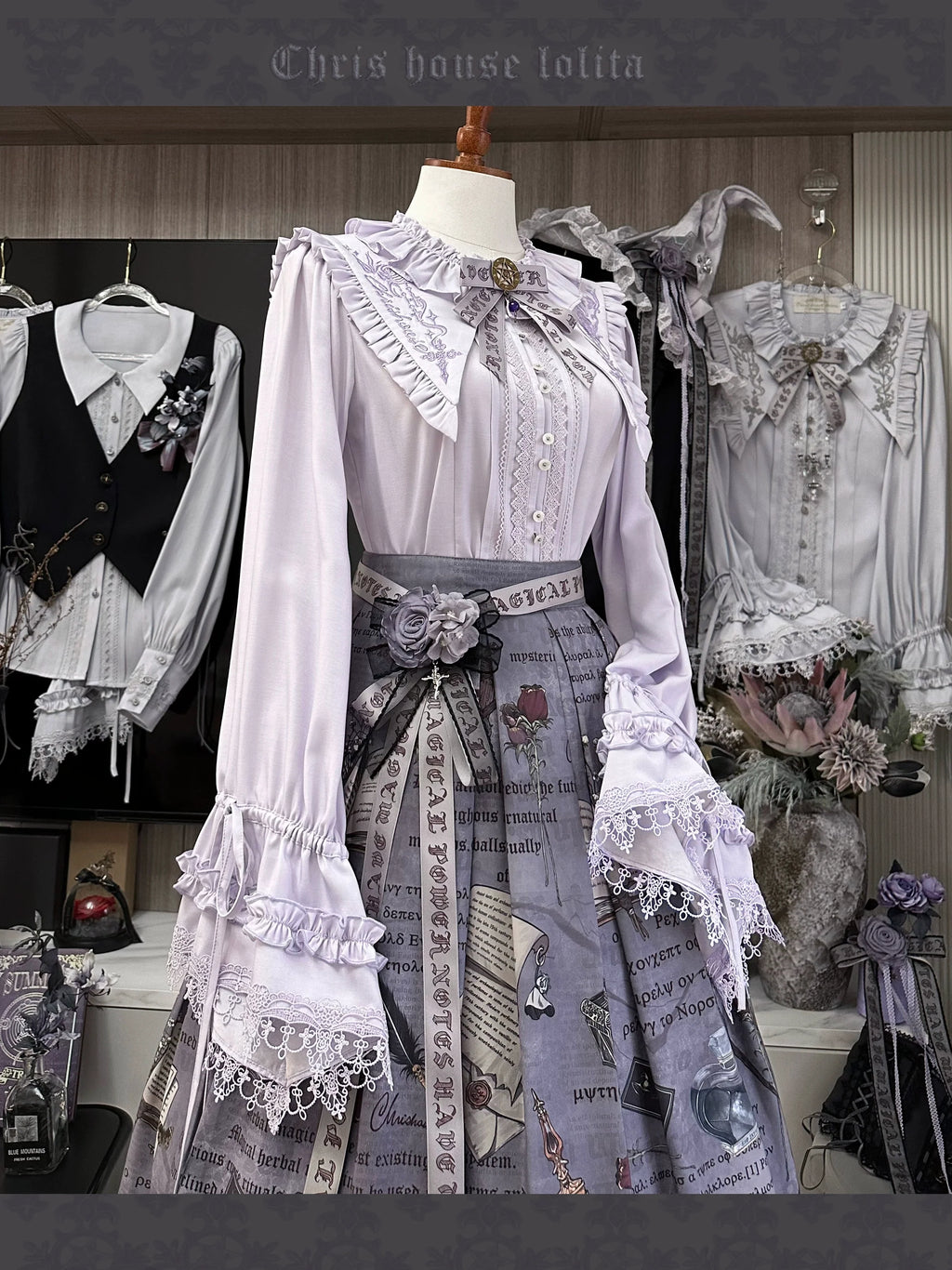 Witch Notes - Gothic Lolita Embroidered Dress Suit, Cross and Rose Print - image 8