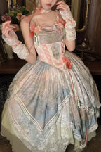 Flower Field Oil Painting Pastoral Irregular Lolita JSK Dress and Accessories - image 1