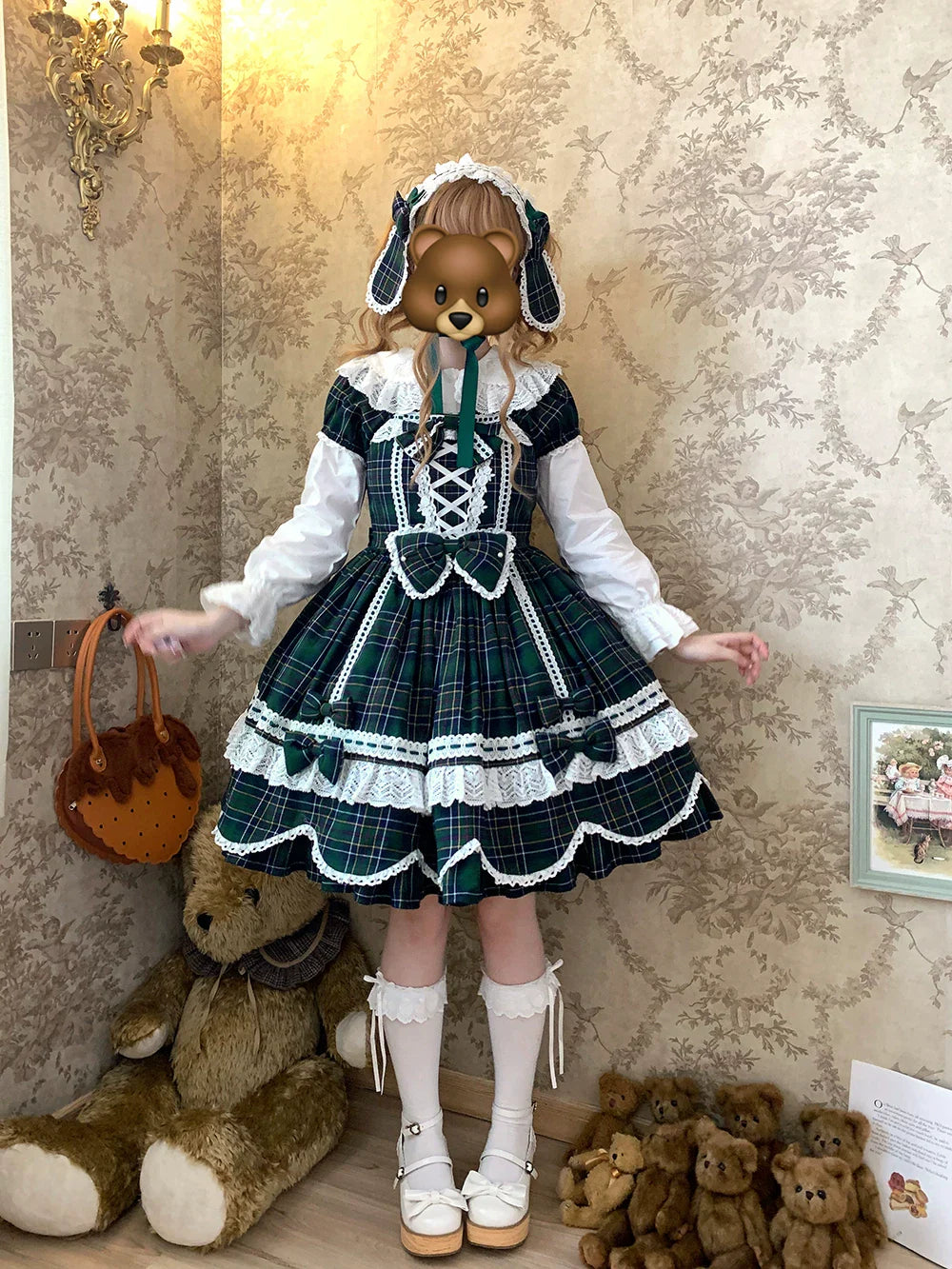 Plaid Petal Bunny - Old School Lolita Plaid OP Dress, Petal-shaped Hem - image 46