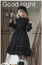Goodnight Black Gothic Lolita OP Dress with Round Cape Collar - image 1