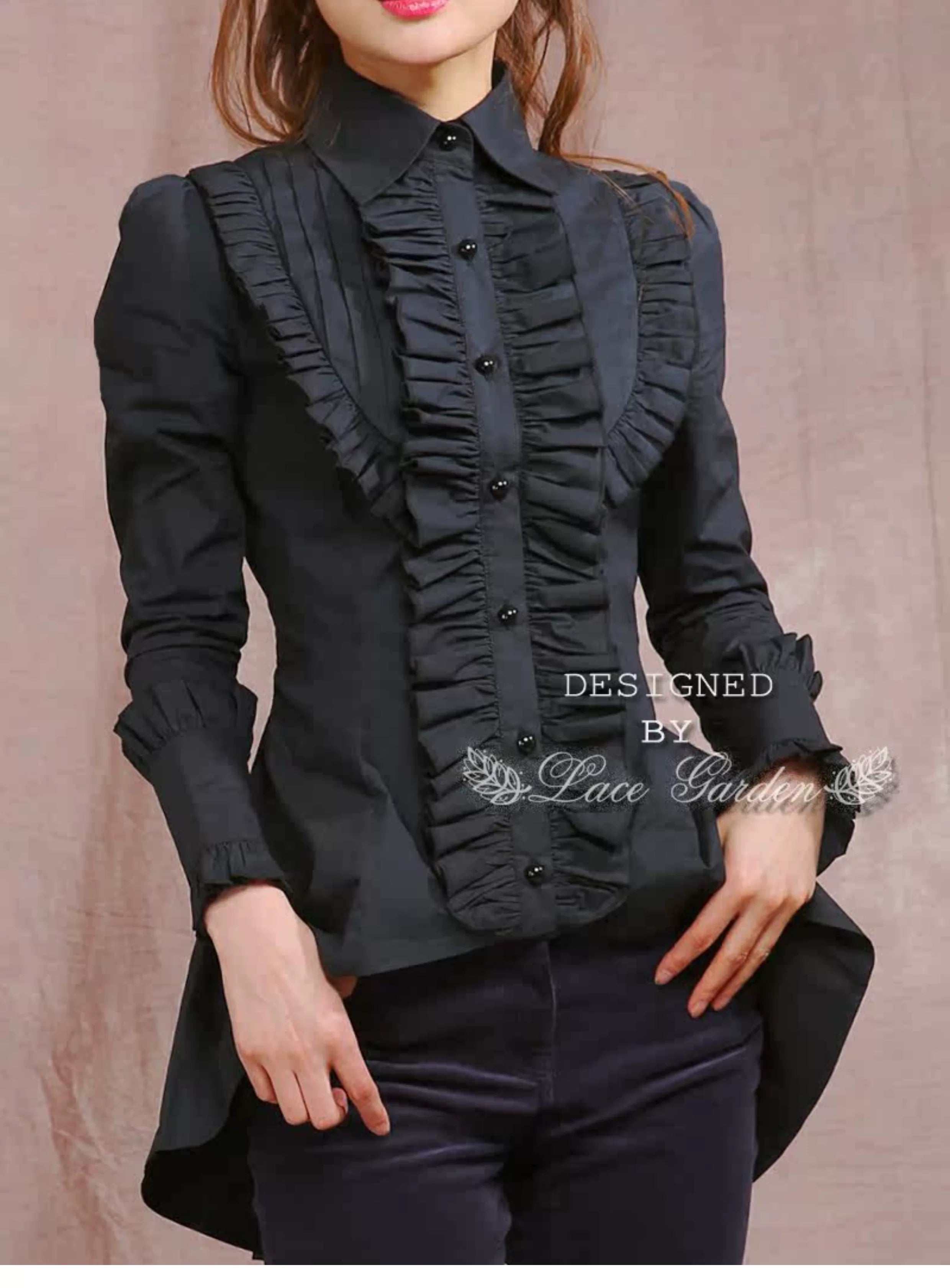 Gothic Tailed-Hem Blouse and Multi-Layer Lolita Skirt Set - image 15