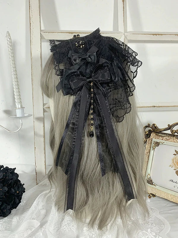 Gothic Lolita Headband Black Bow Lace Hair Accessory - image 4