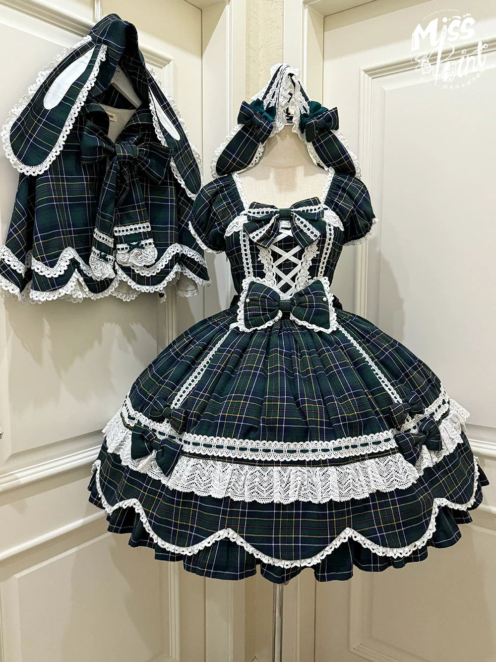 Plaid Petal Bunny - Old School Lolita Plaid OP Dress, Petal-shaped Hem - image 42