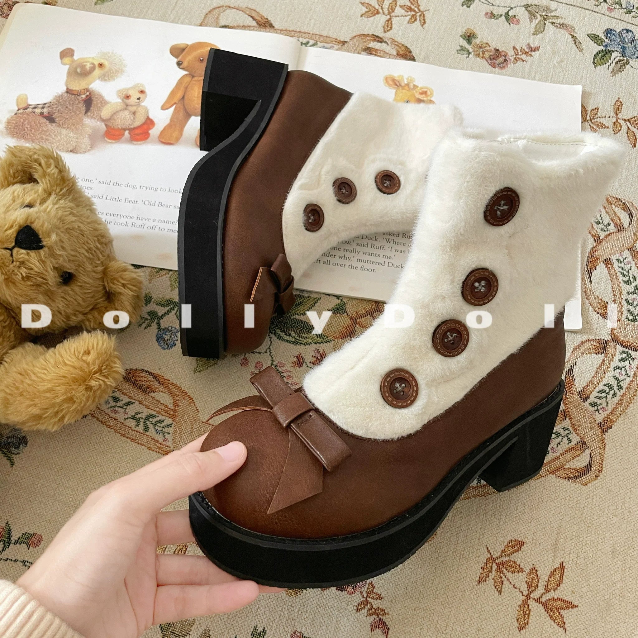 Winter Lolita Boots Fur Mary Jane Lolita Low Heel Shoes - image 52