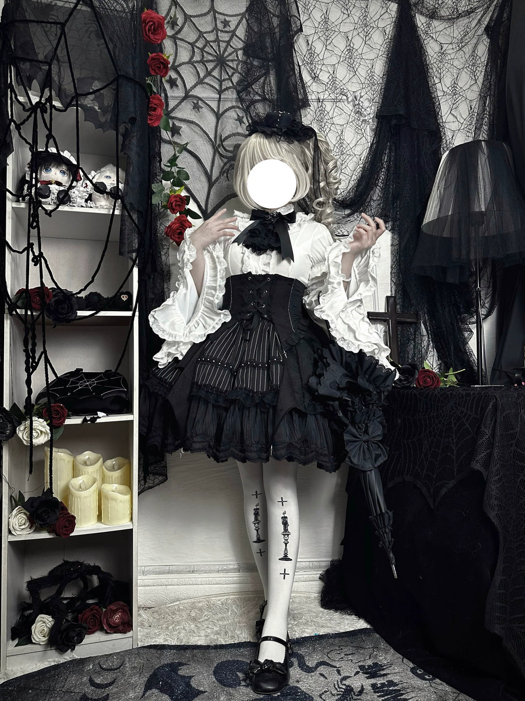 Trace Bone Black Gothic Lolita Skirt and Waist Cincher Set - image 5