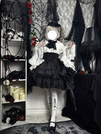 Trace Bone Black Gothic Lolita Skirt and Waist Cincher Set - image 5