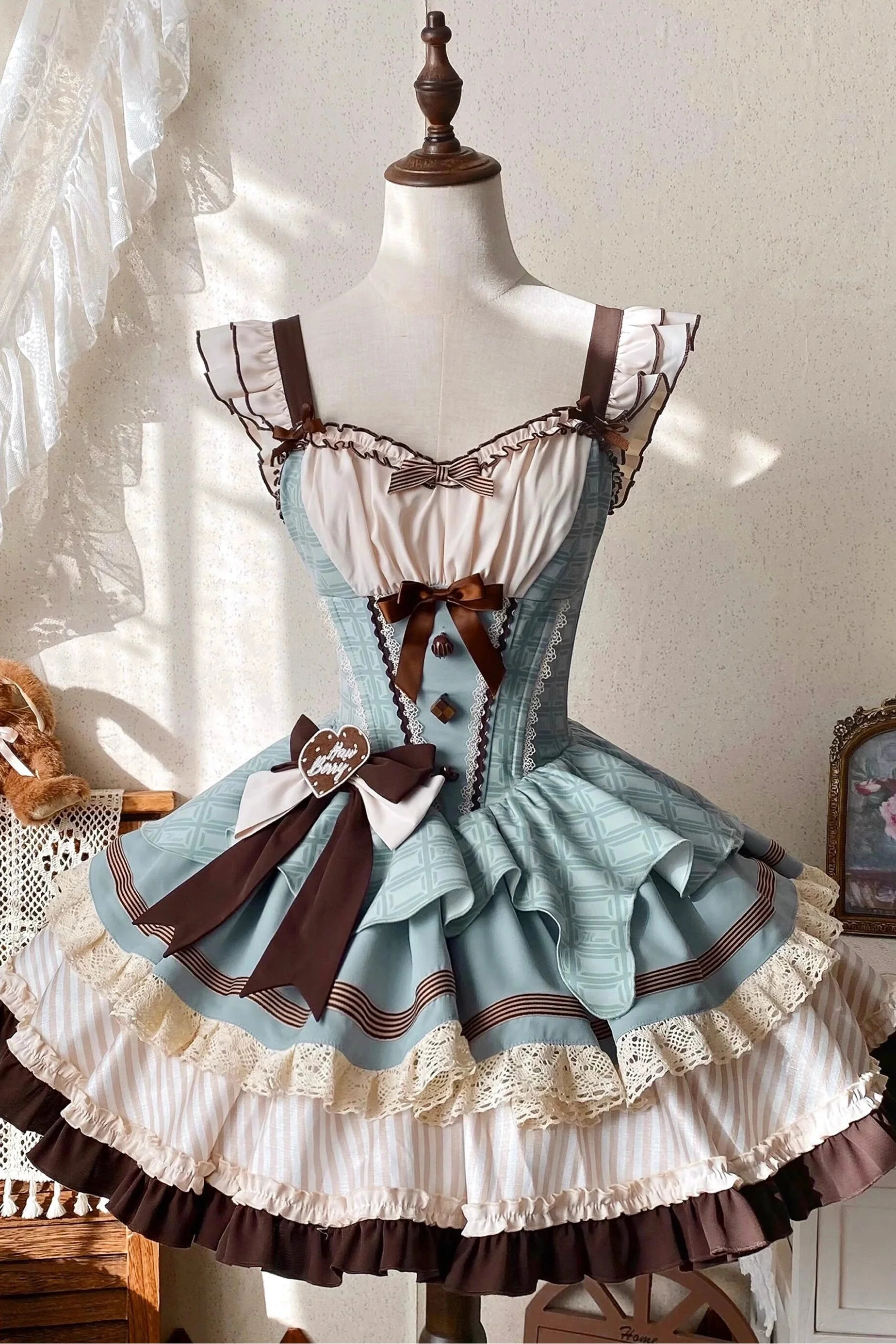 Mint Chocolate Frou Frou Brown Blue Bustle Petticoat JSK KC Sweet Lolita Dress and Accessories - image 1