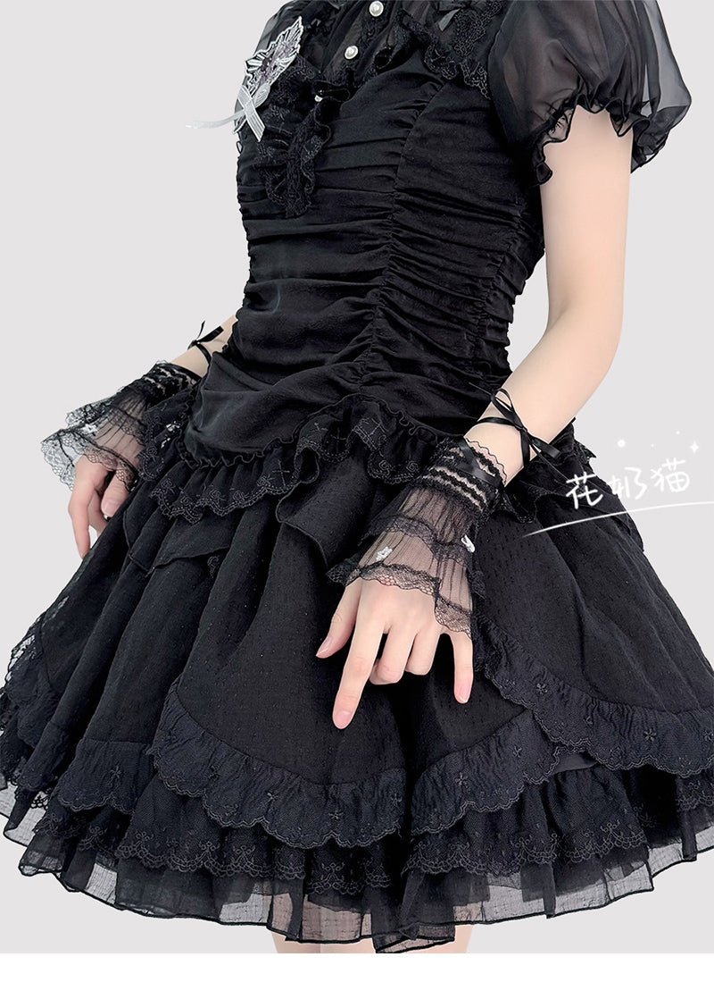 Star and Moon - Bridal Lolita Cuffs White and Black Ballet Style Lace Cuffs - image 9