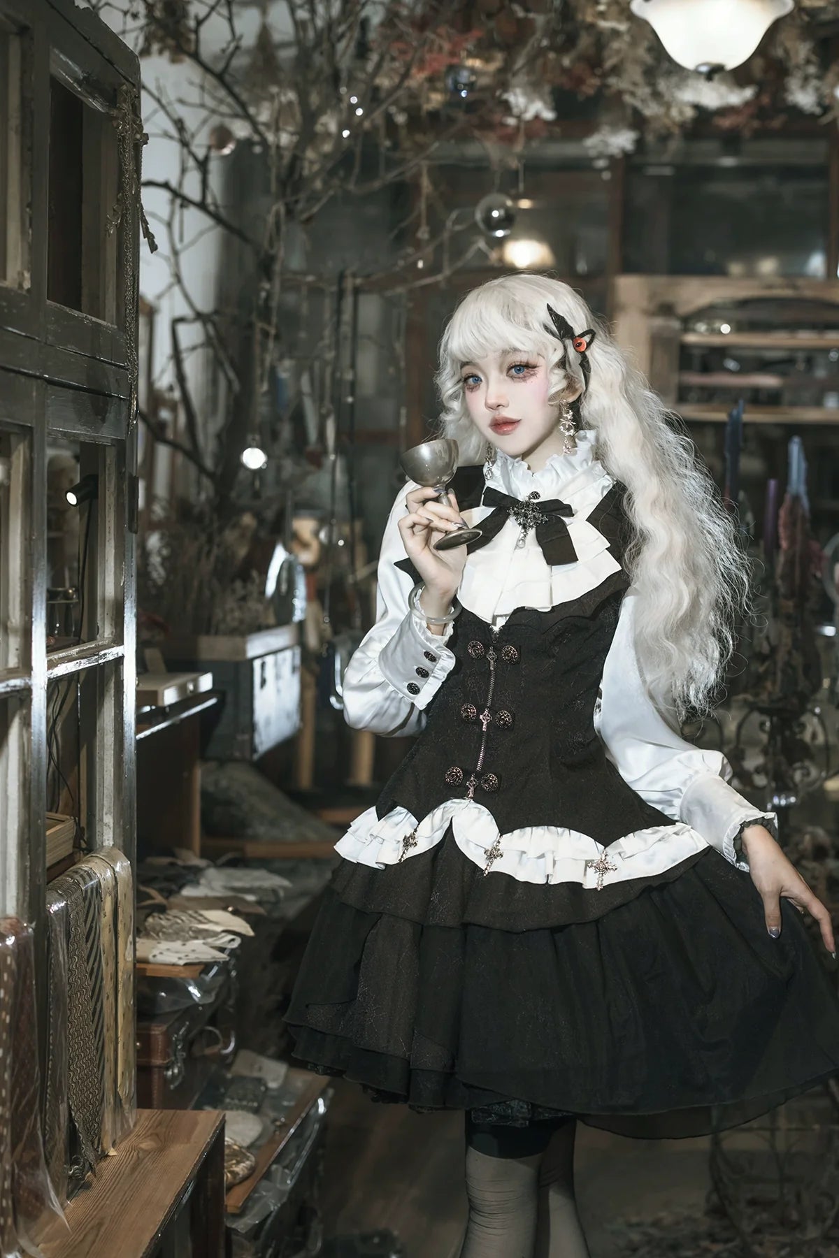 Bloodline Duke - Gothic Lolita SK Suit Spider Web Vest and Blouse - image 8