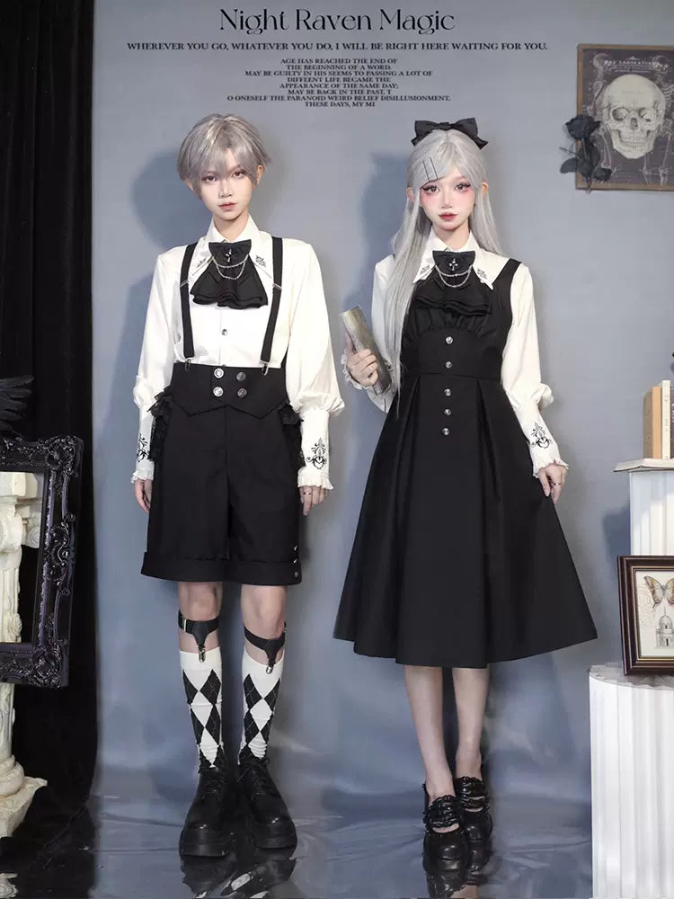 Night Raven Magic - Ouji Lolita Dress Set, Suspender Shorts & Cape - image 1