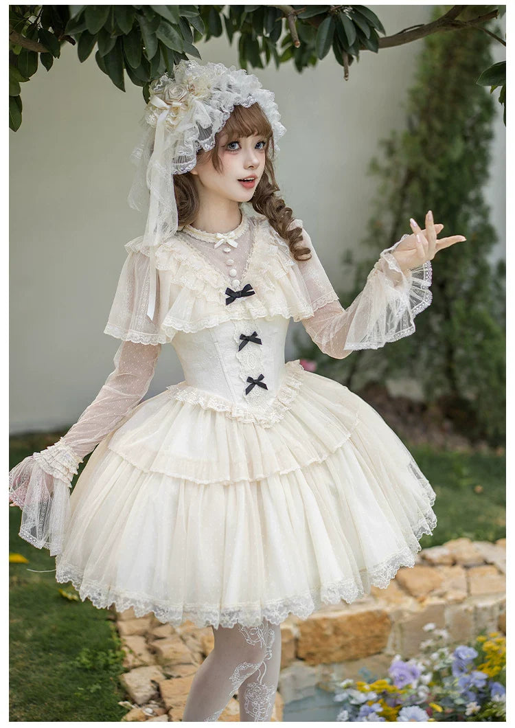 White Mist Promise - Classic Lolita Corset OP Set, Edwardian Collar & Tiered Hem - image 21