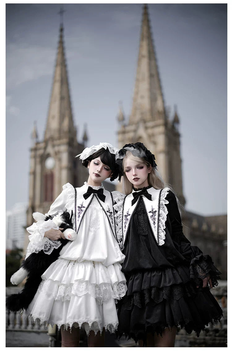 Dawn Bell & Dusk Song - Gothic Lolita Velvet OP Dress, Back Zipper and Accessories - image 9