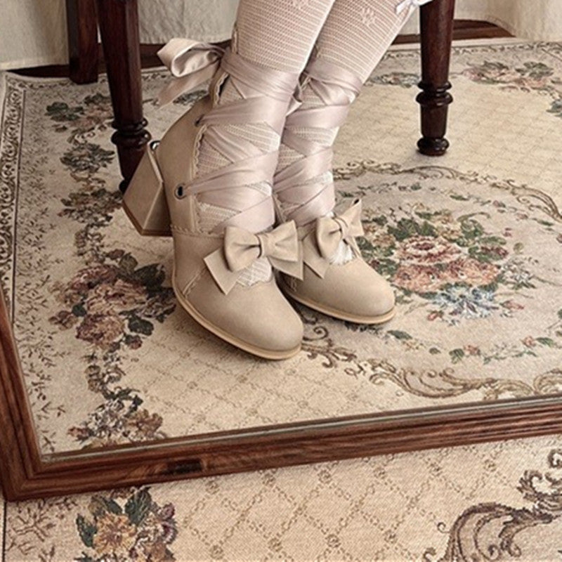 Muse Kiss - Elegant Lolita Shoes Lace-up Bow Heels Round Toe - image 31