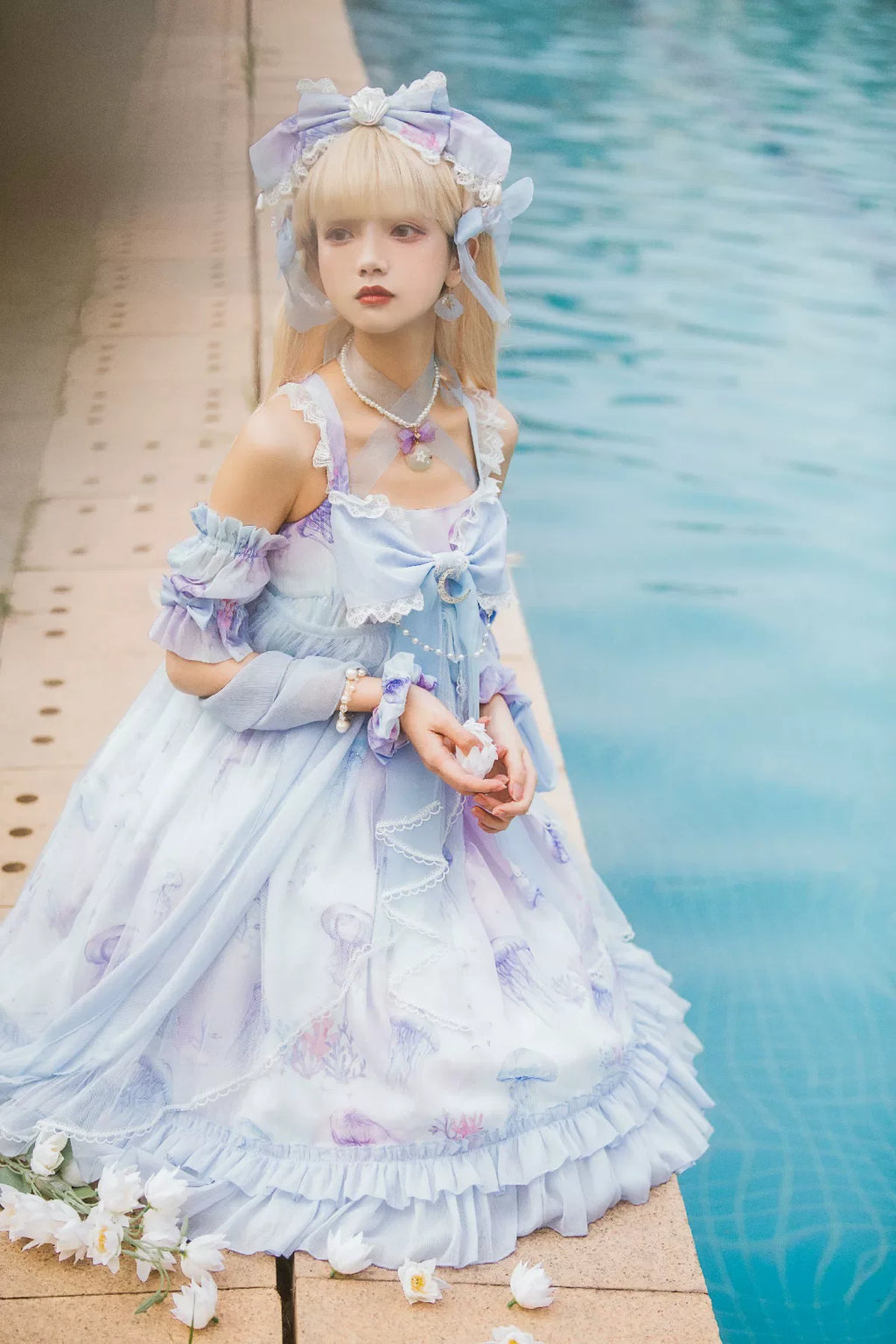Coral Jellyfish - Sweet Lolita High-waist JSK Dress, Jellyfish & Coral Print and Accessories - image 47
