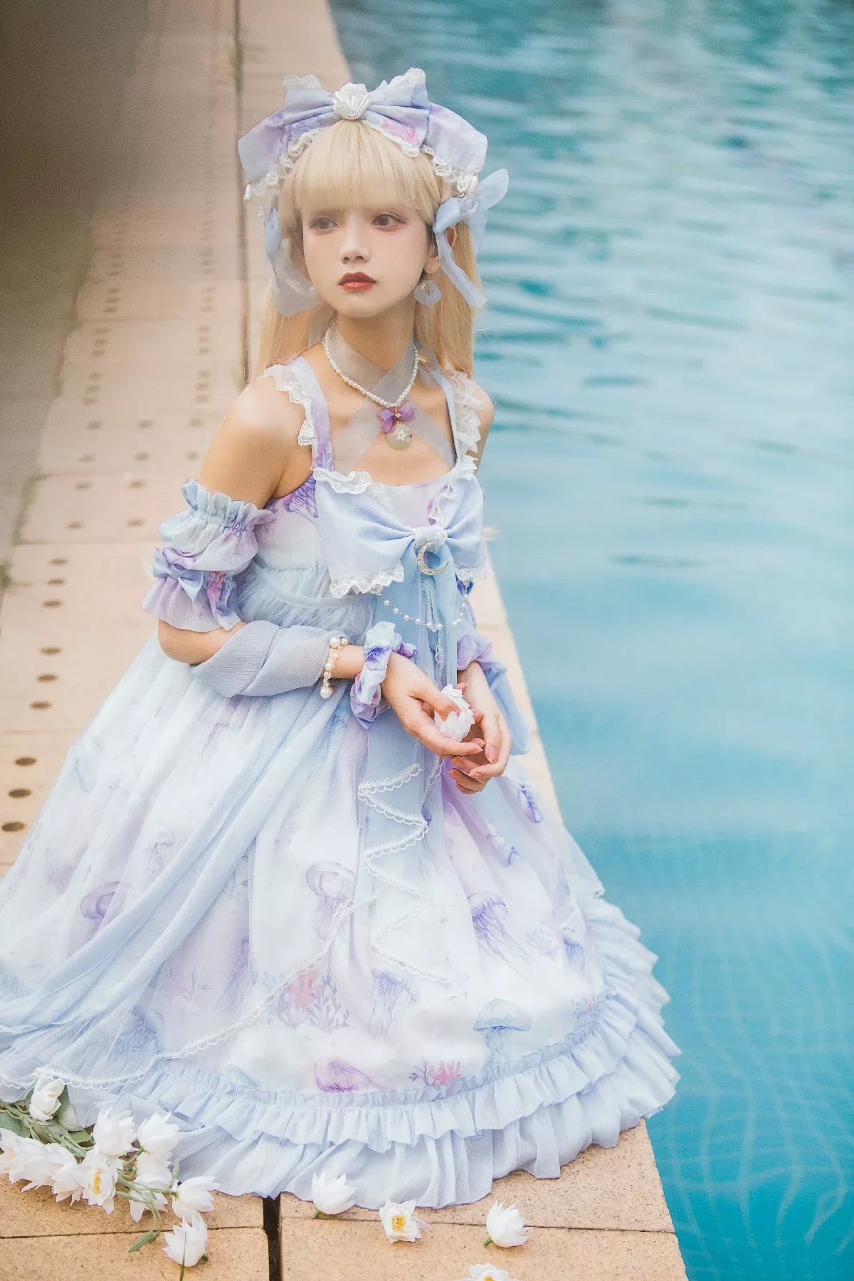 Coral Jellyfish - Sweet Lolita High-waist JSK Dress, Jellyfish & Coral Print and Accessories - image 47