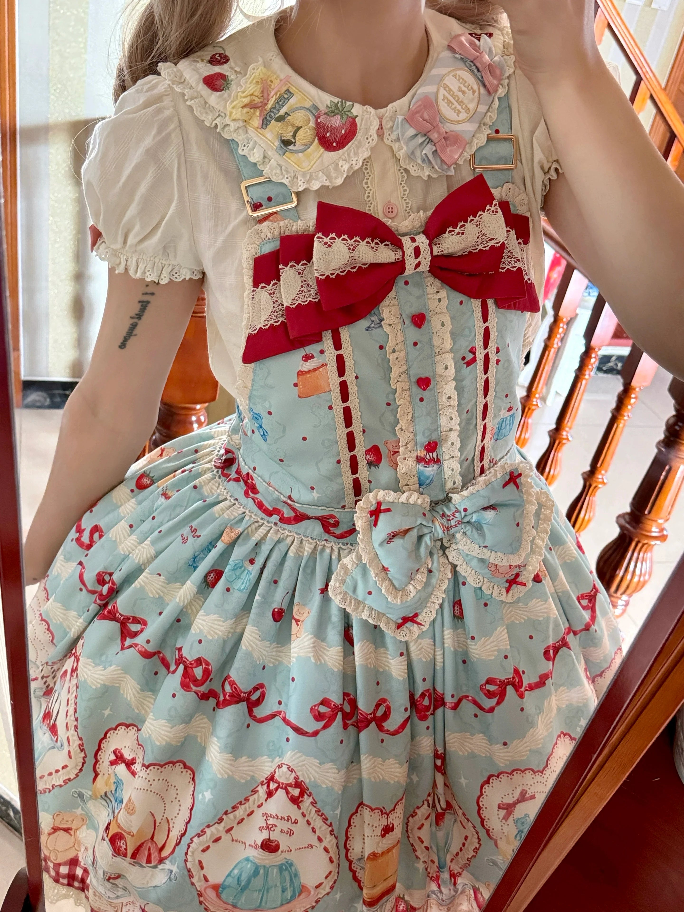 Showa Dessert Showcase - Kawaii Lolita JSK/Salopette Dress Suit, Pudding-Inspired - image 5
