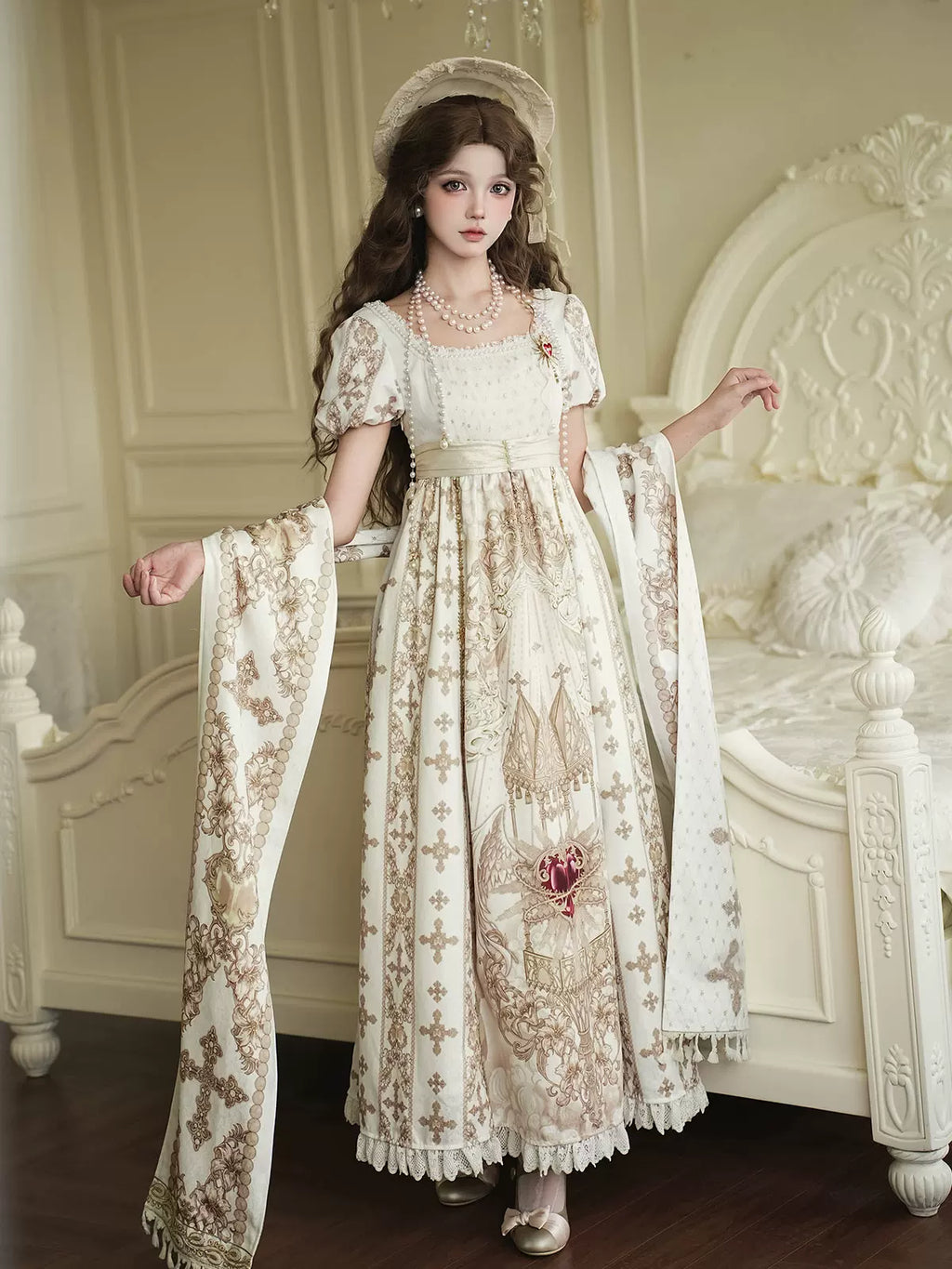 Sacred Coronation Gothic Cathedral Print Empire Lolita OP Dress Set - image 11