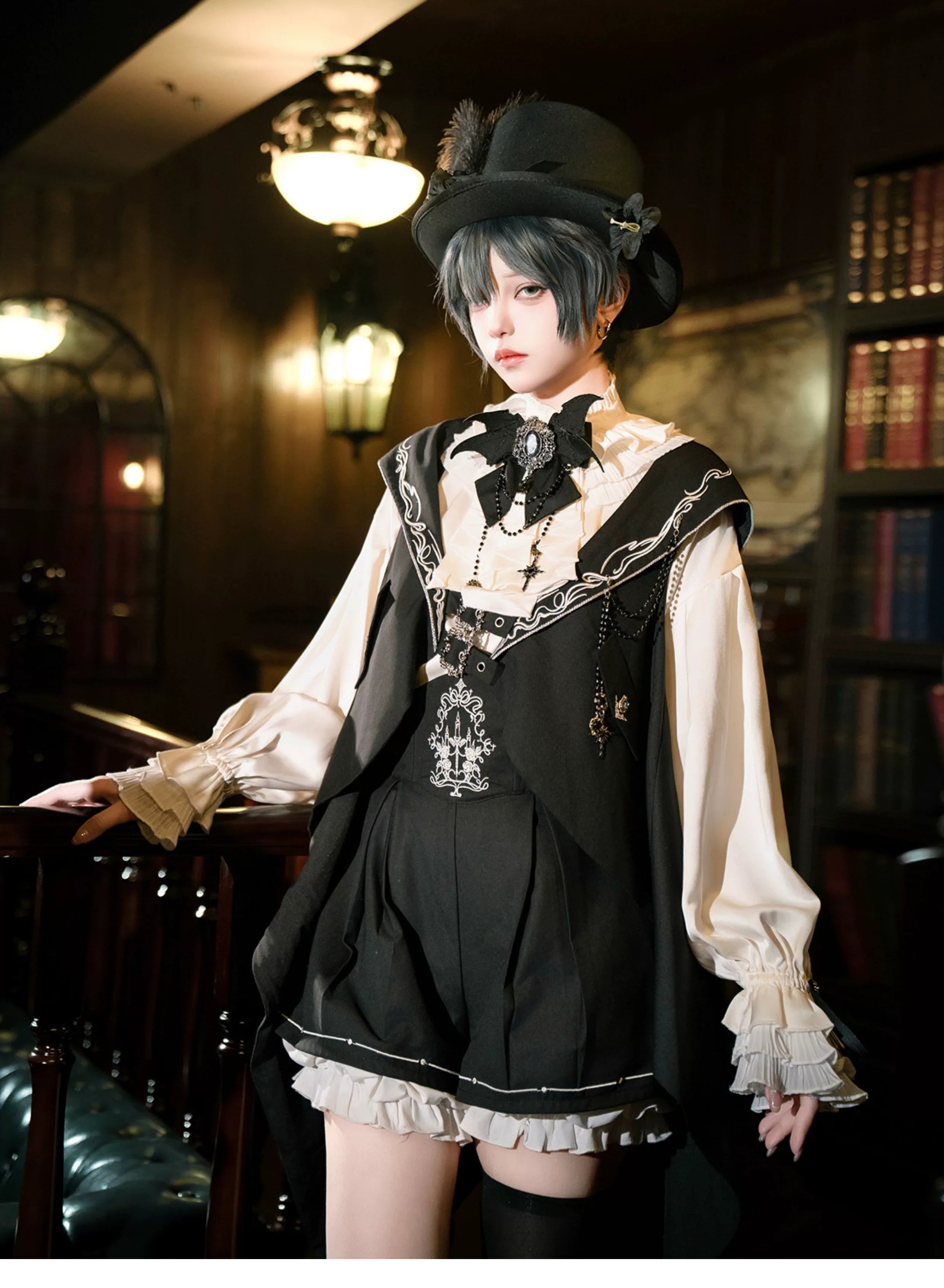 Bunny Ear Meteorite - Embroidered Ouji Lolita Set, Hooded Vest - image 1