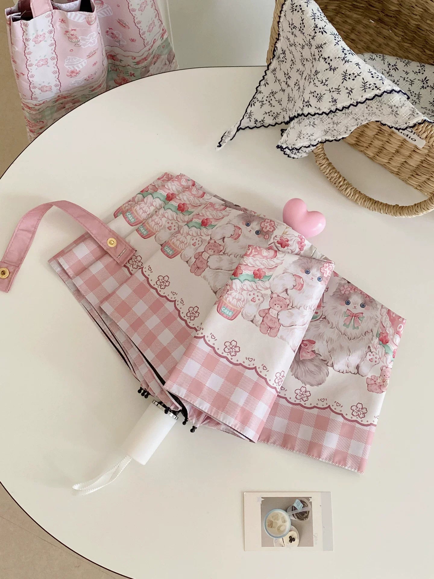 Foldable Printed UPF50+ Lolita Parasol with Black Coating - image 9