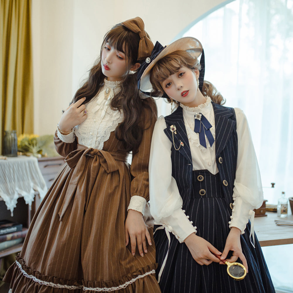 Rose Doll - Elegant Lolita Striped Fishbone Skirt - image 16