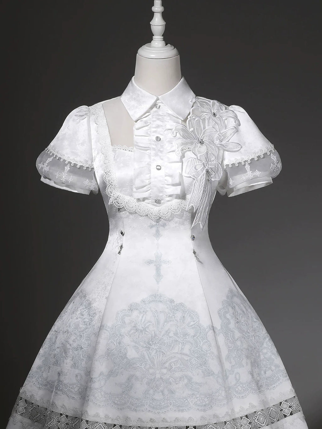 White Classic Lolita Printed OP Dress with Cross - image 10