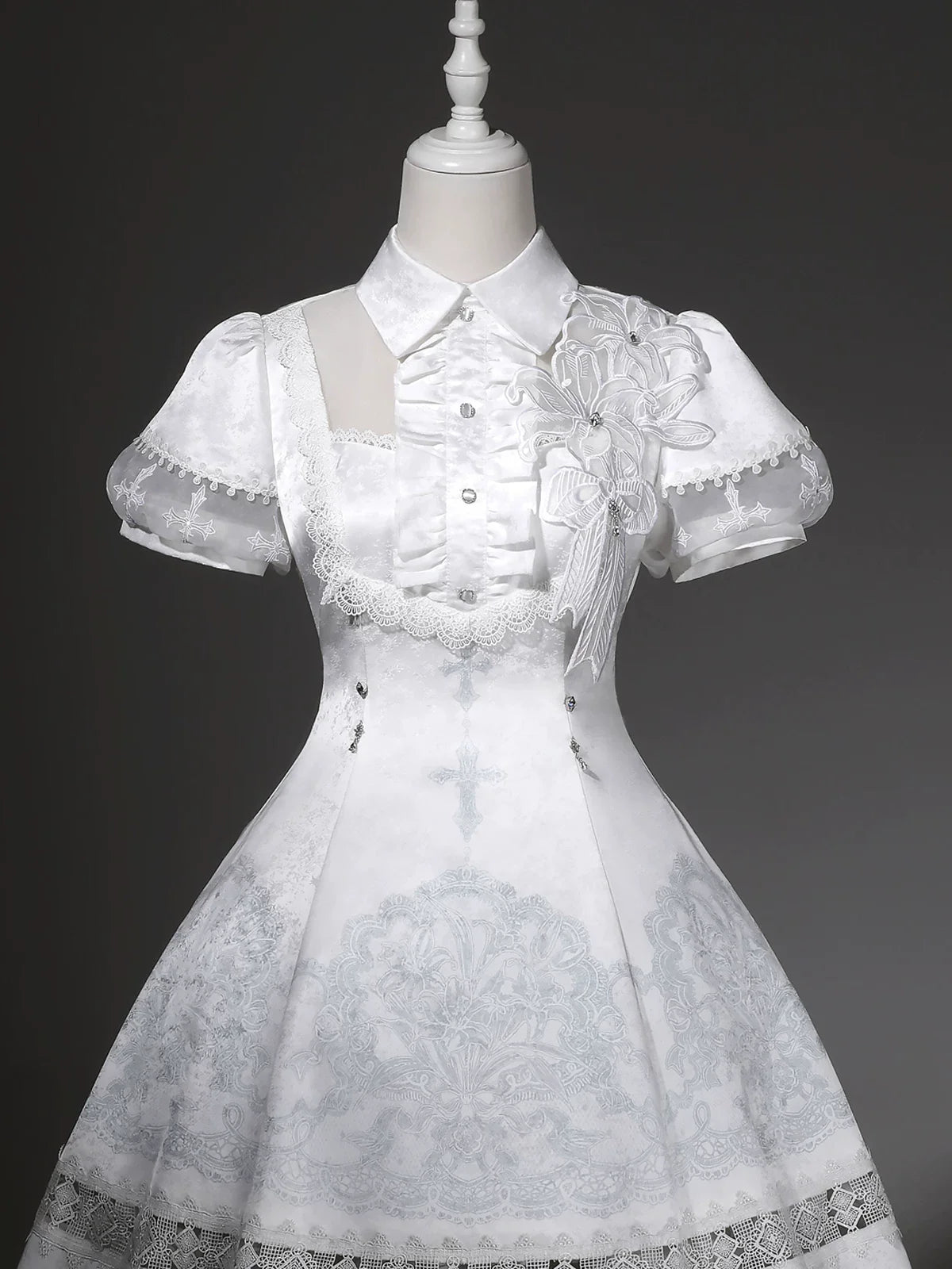 White Classic Lolita Printed OP Dress with Cross - image 10
