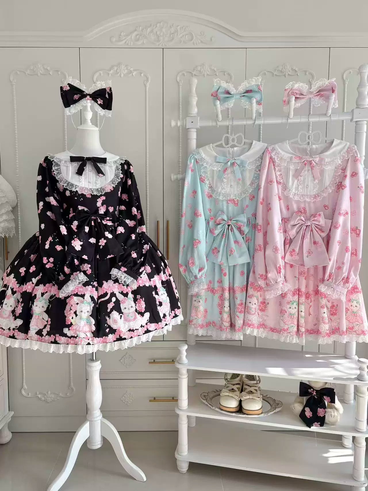 Sakura Bunny - Kawaii Lolita Sakura Print OP Dress, Side Pockets - image 1
