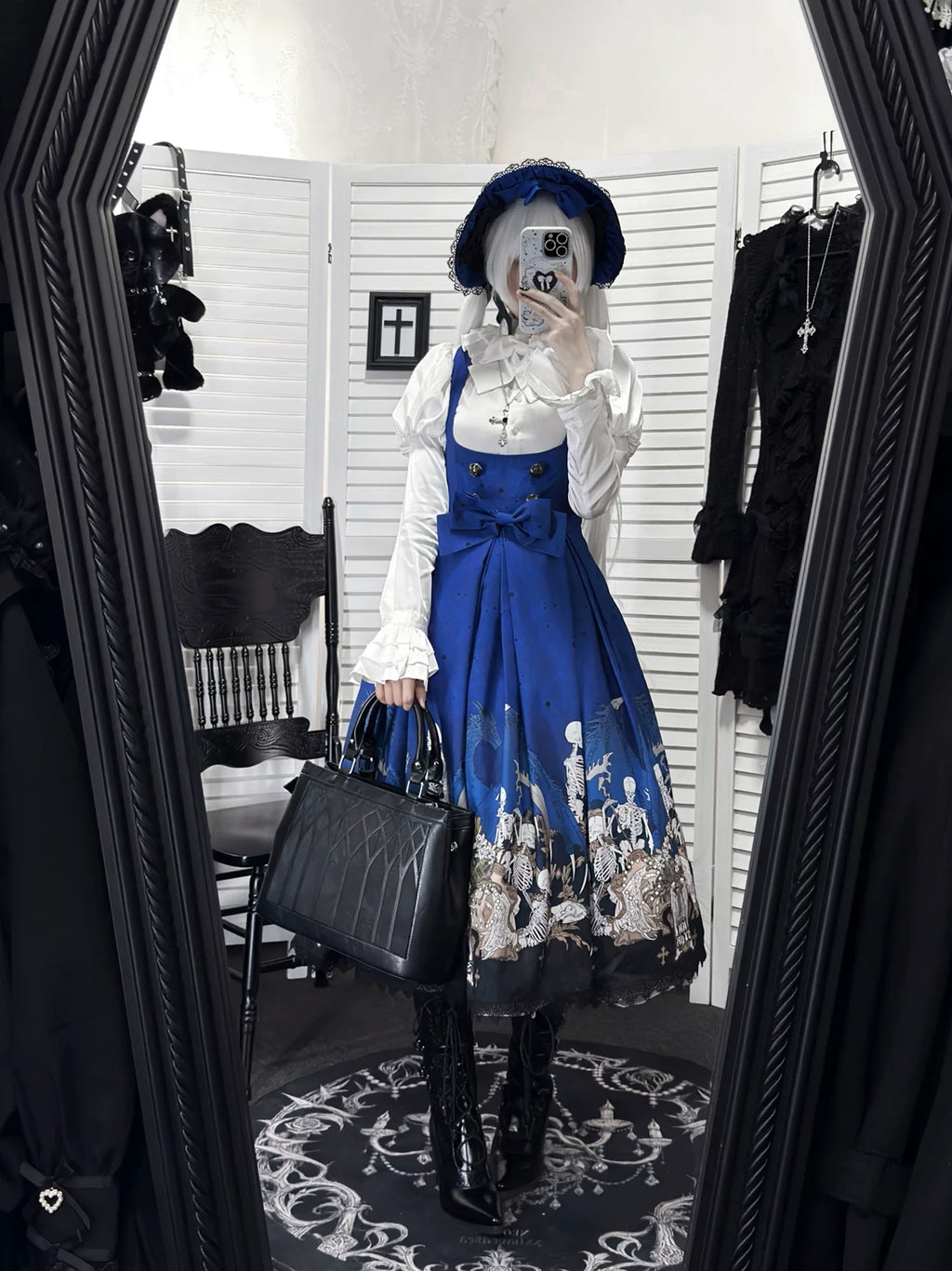 Dragon Bone Lily - Vintage Gothic Lolita Dragon & Skeleton Print JSK Dress and Accessories - image 21