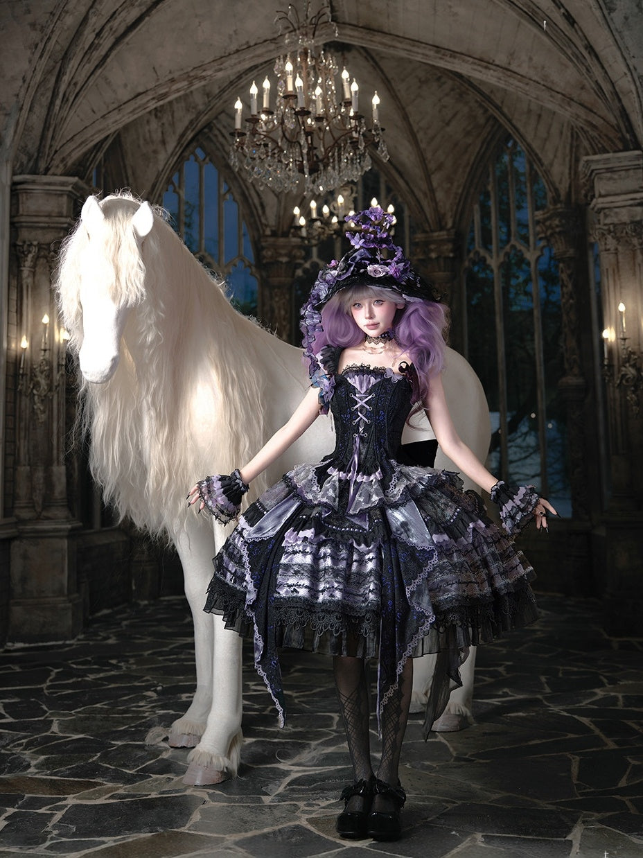 Purple Butterfly on Moonlight Night Gothic Lolita Corset Dress Set - image 7