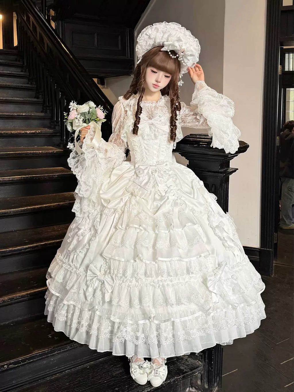 Drapery Poem - Sweet Wedding Lolita JSK Dress, Long Tiered Skirt - image 9