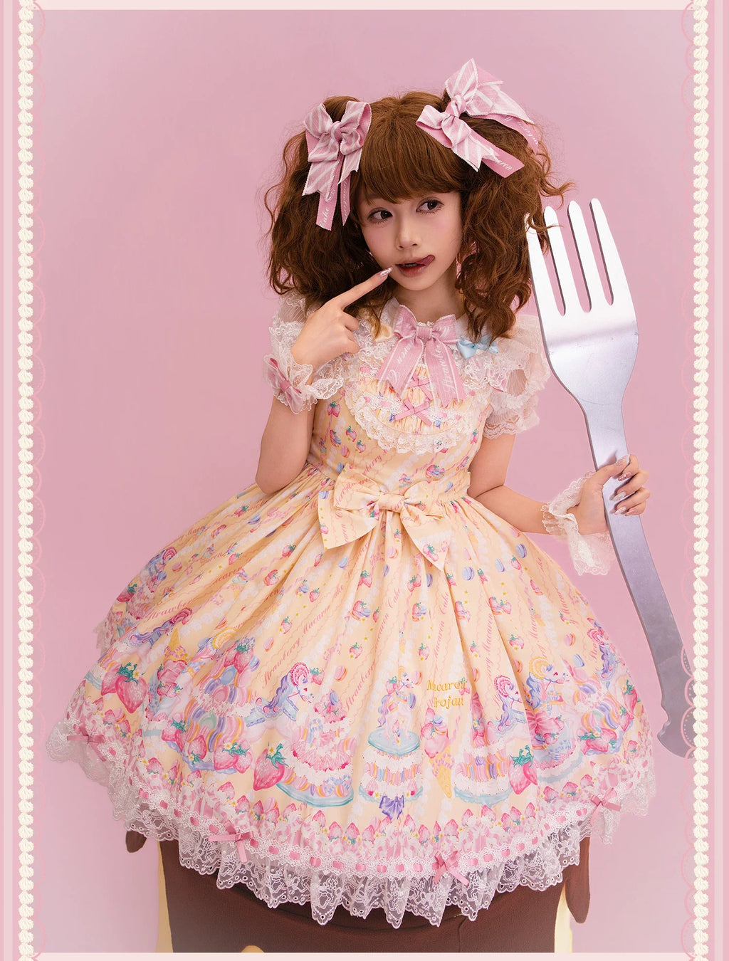 Macaron - Printed Sweet Lolita OP Dress and Old School JSK - image 17
