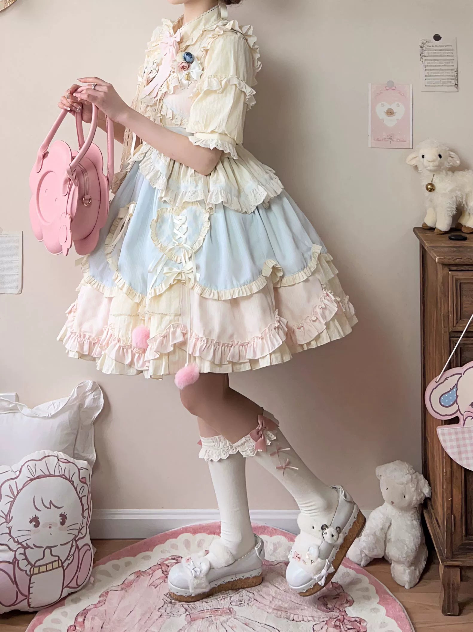 Dreamy Macaron - Sweet Lolita JSK Dress Solid Color Shirt - image 5