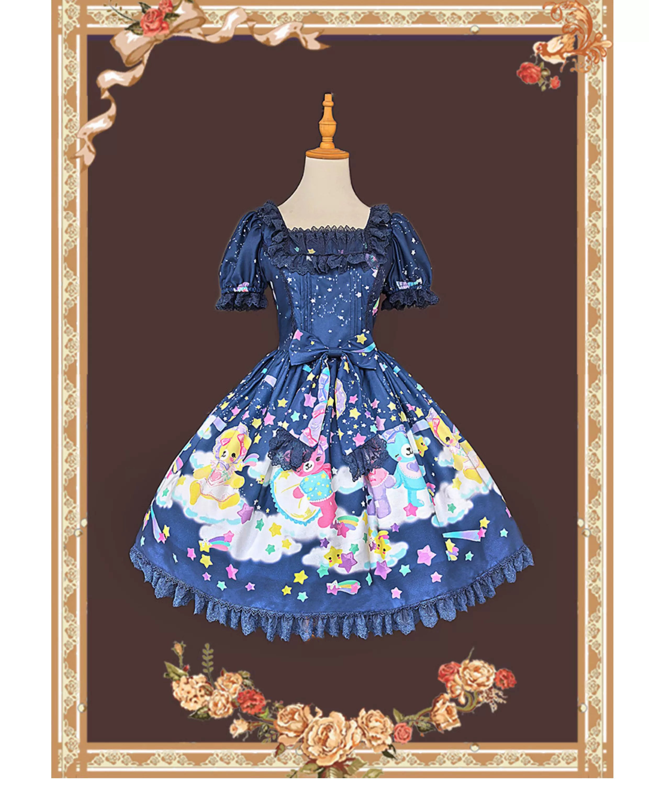Sleepy Bear - Kawaii Lolita Bear and Star Printed Dress and Accessories - image 1