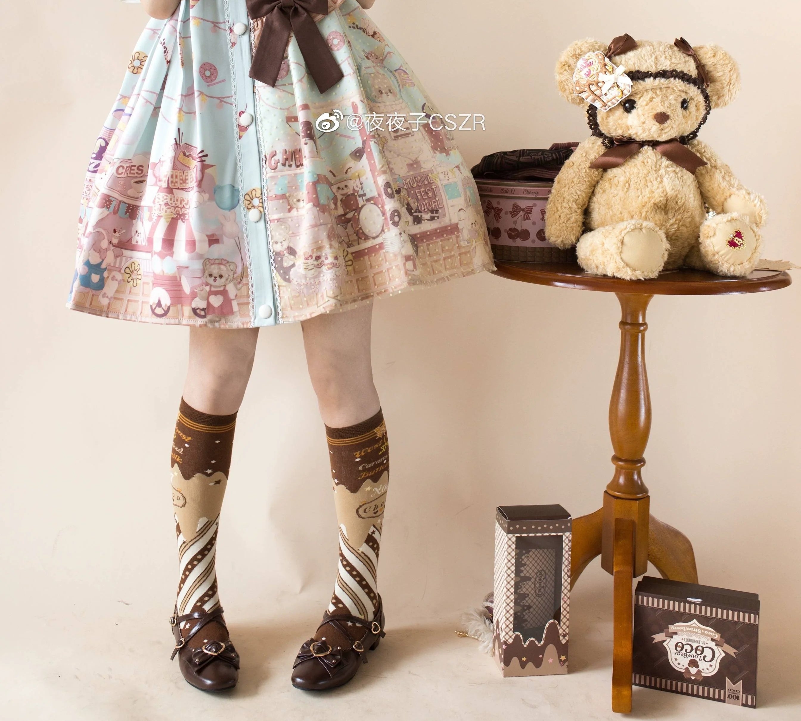 Kawaii Lolita Chocolate Color Cotton Socks - image 32